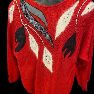 Red Leaf Pattern Sweater